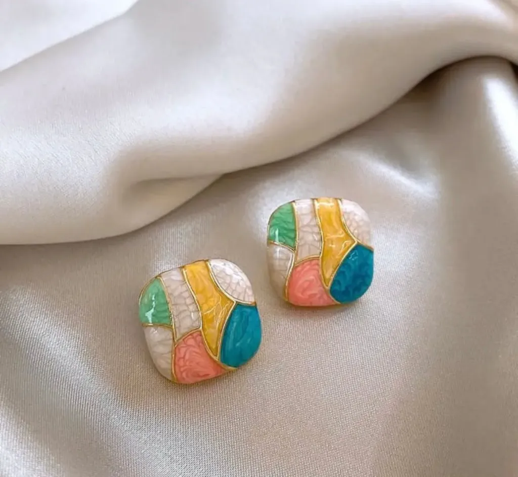 [Koreanear-014] Enamel candy coloured square earrings