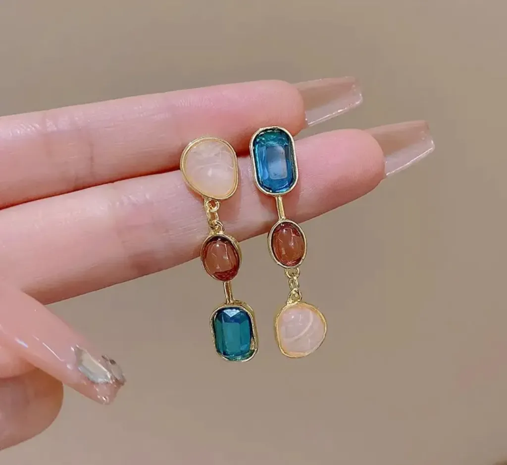 Asymmetrical coloured gemstone earrings