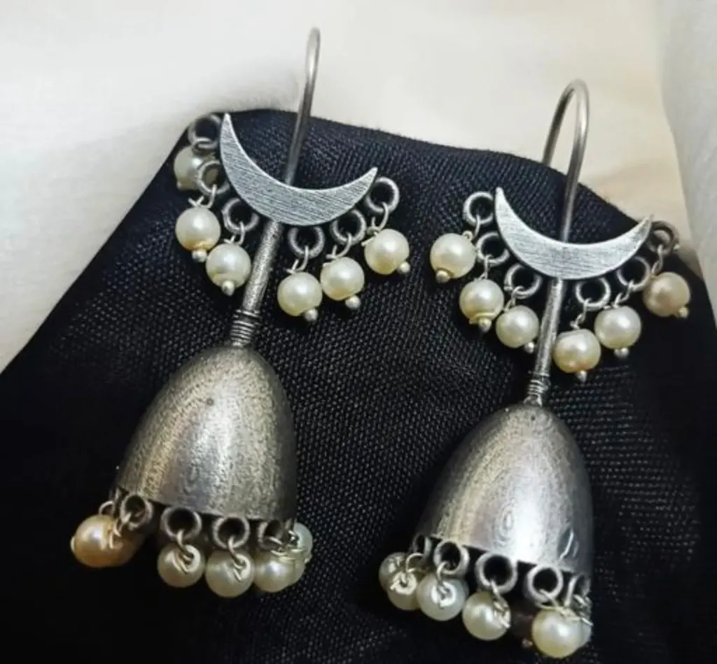 Oxidised bell jhumka
