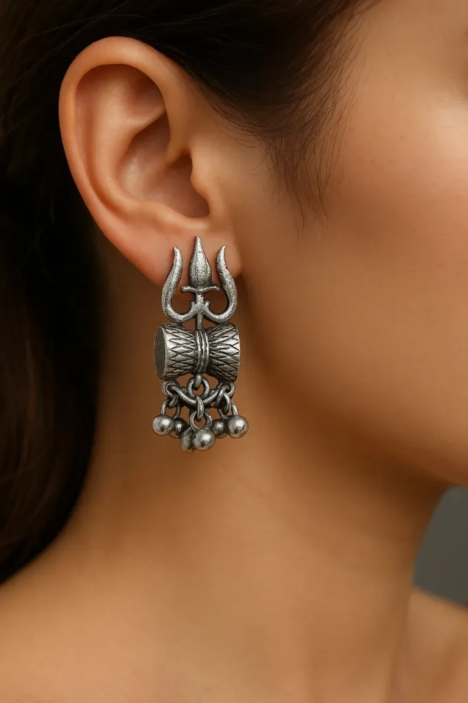The Trishul–Damru oxidised earrings