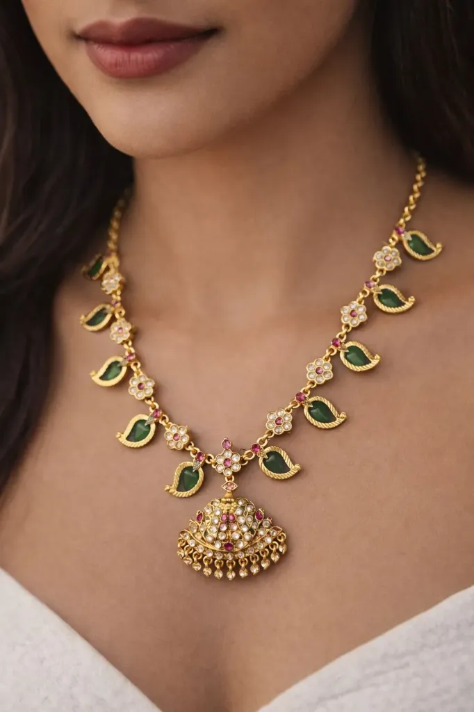 [Necklace-002] Emerald Rajwada jadaau haar
