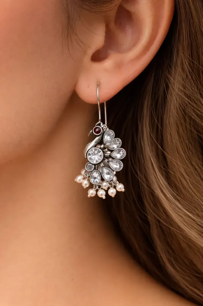 Peackcock Crystal danglers (white)