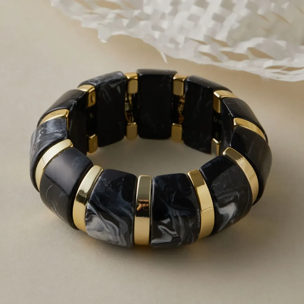 Black gold resin marble bracelet