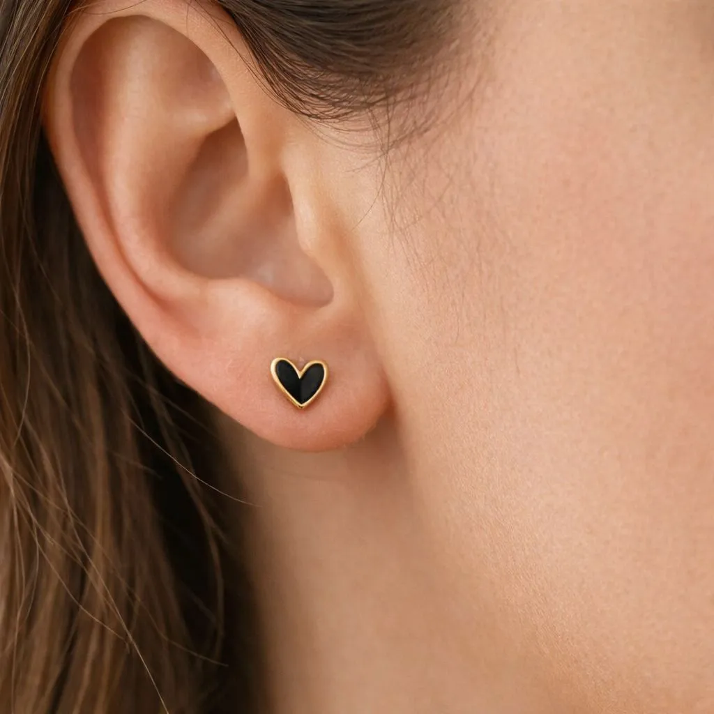 Mini Black Heart Studs