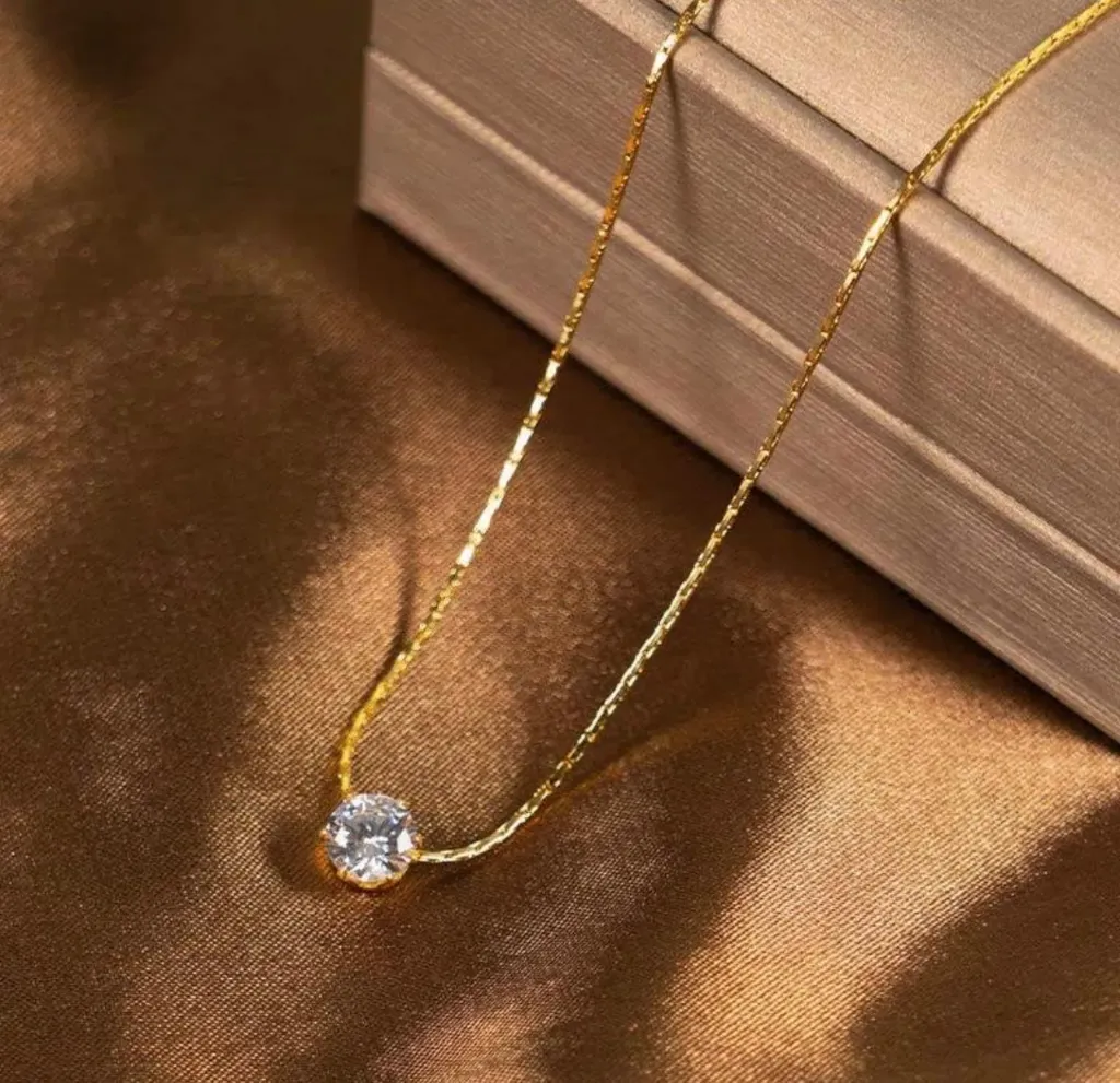 Stainless Steel Solitaire Pendant Necklace – 6mm Stone