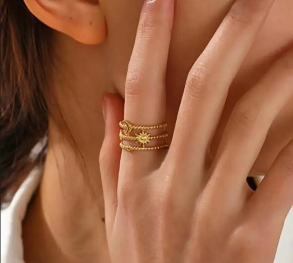 [Ring-004] Antitarnish Gold-Plated Beaded Adjustable Ring