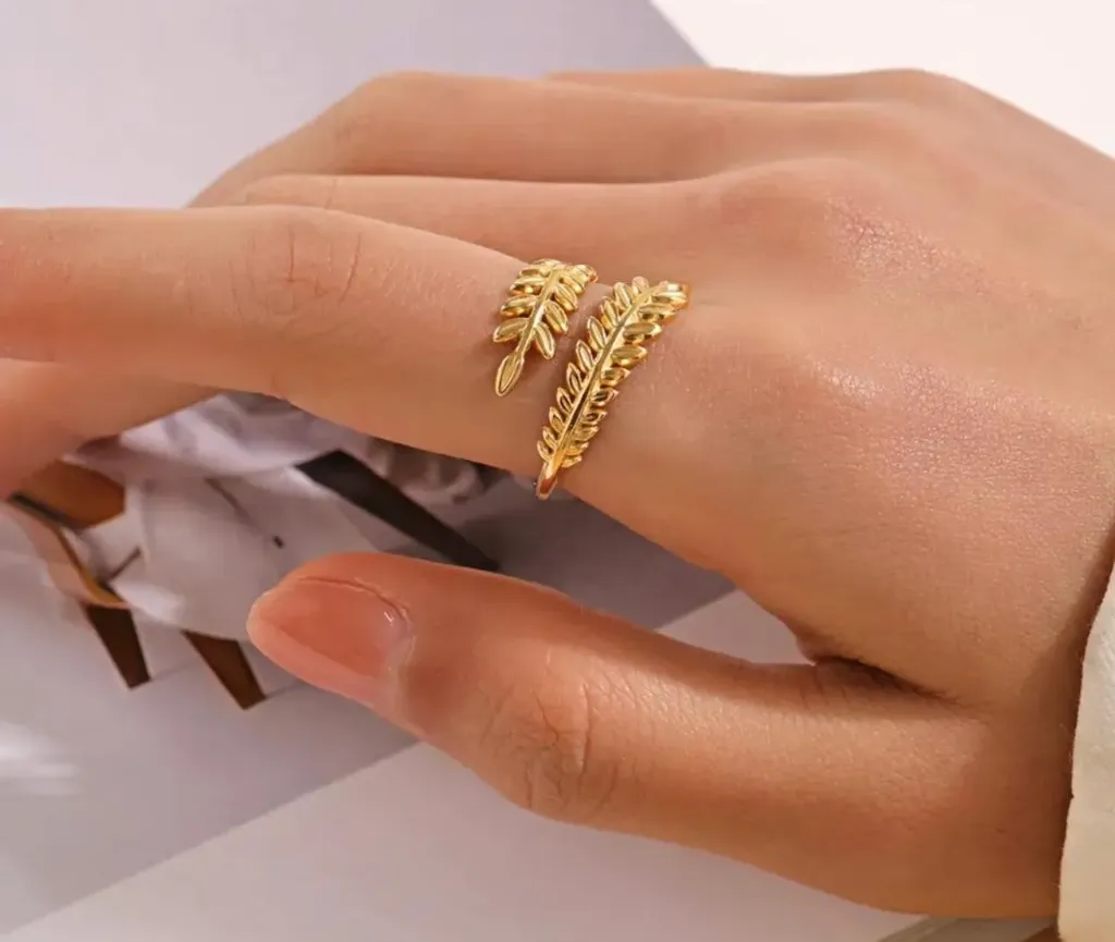 [Ring-006] Anti-tarnish leaf gold finish adjustable ring