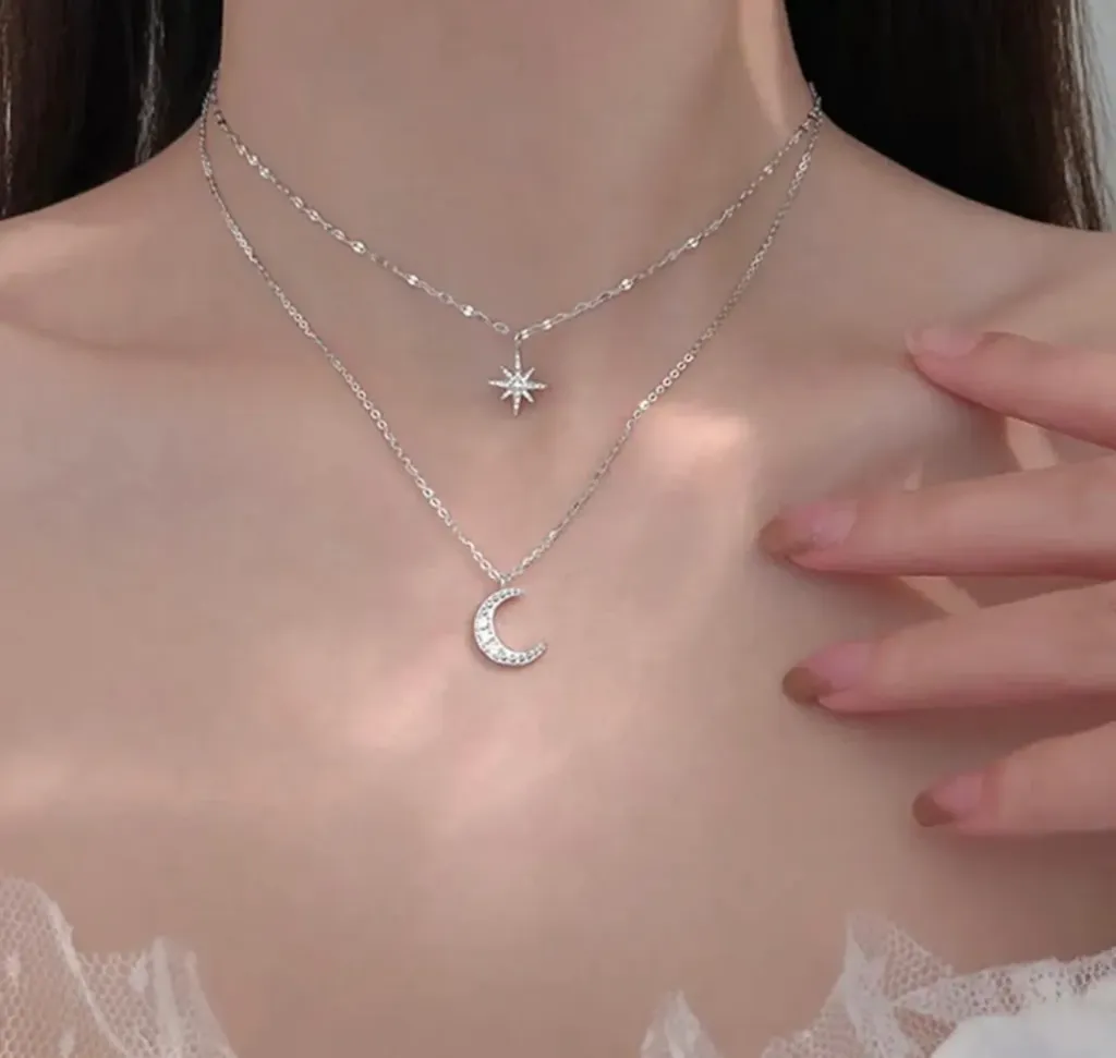 Star moon layered necklace