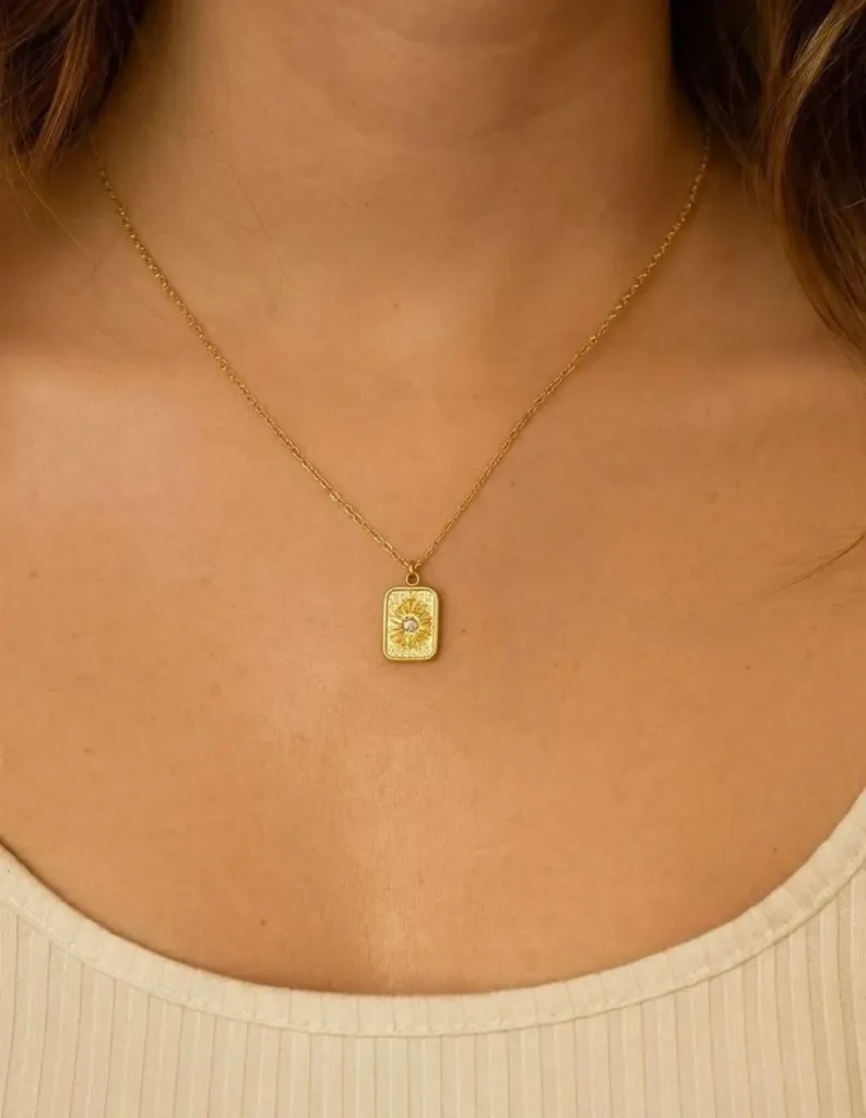 Sunburst Engraved Charm Necklace