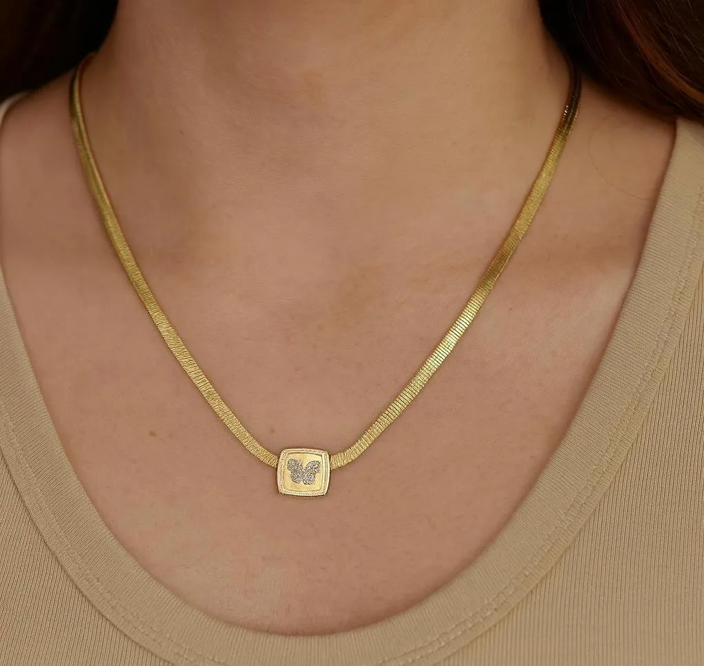 [Anyi-005] Butterfly Shine Pendant on Flat Snake Chain