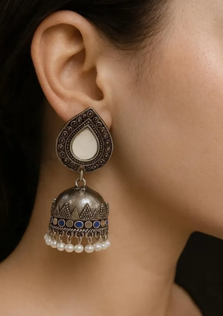 Mirror Oxidised Antique Earring