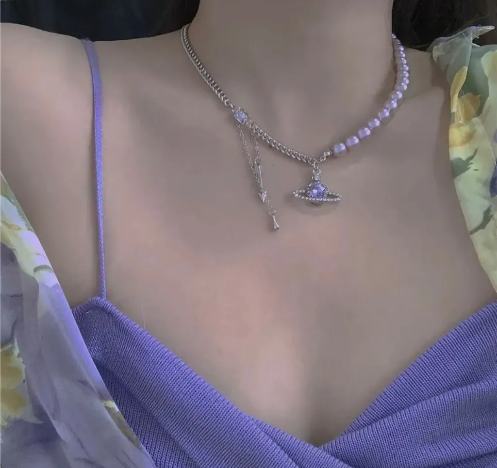 Lavender love planet pearl necklace