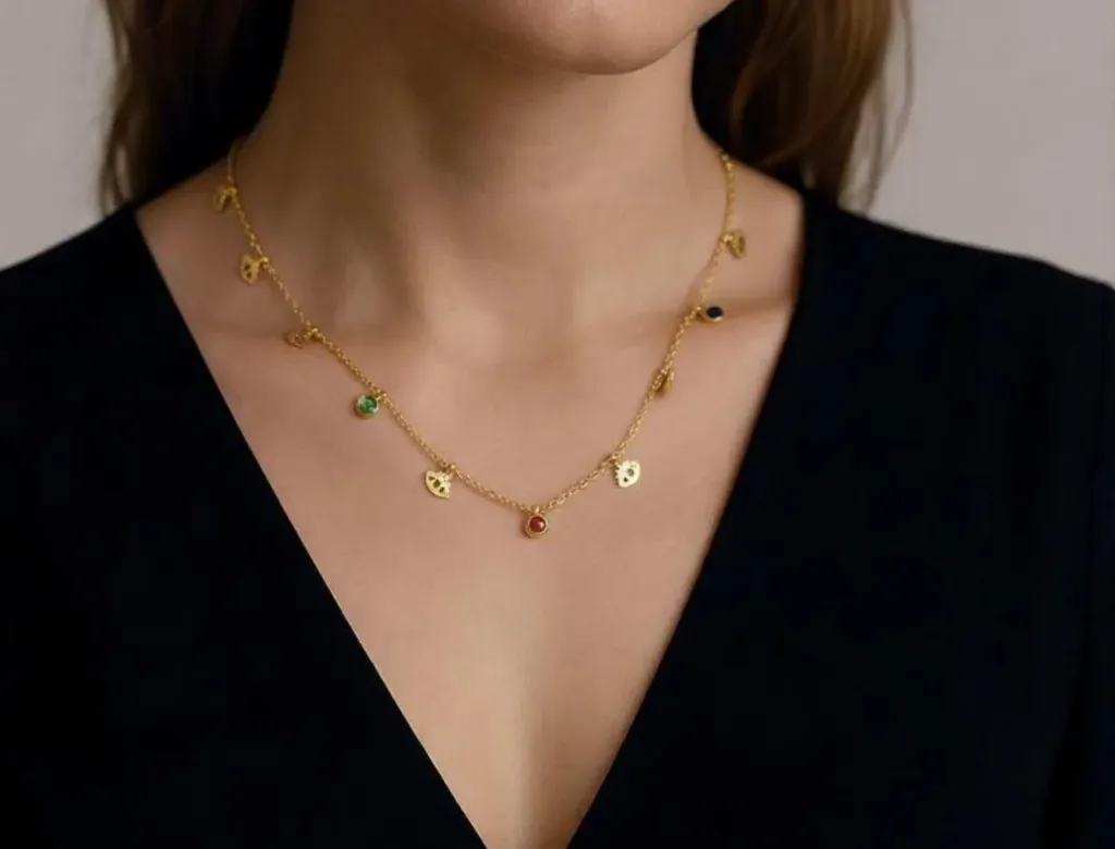 [Anti-009] Evil eye and coloured stones charm necklace