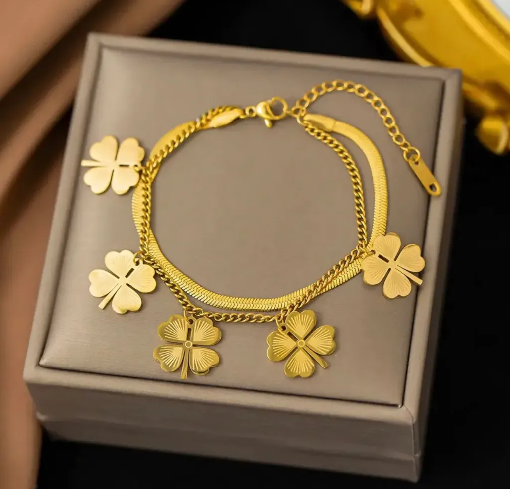 Four leaves clover multi layer bracelet