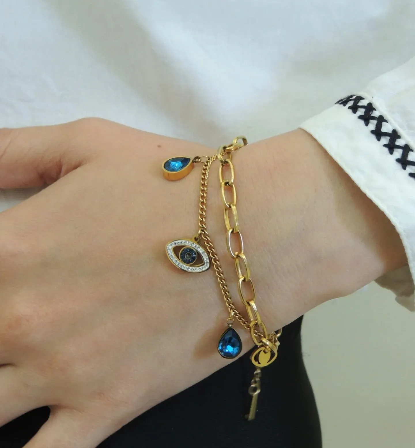 Evil eye dual charm bracelet