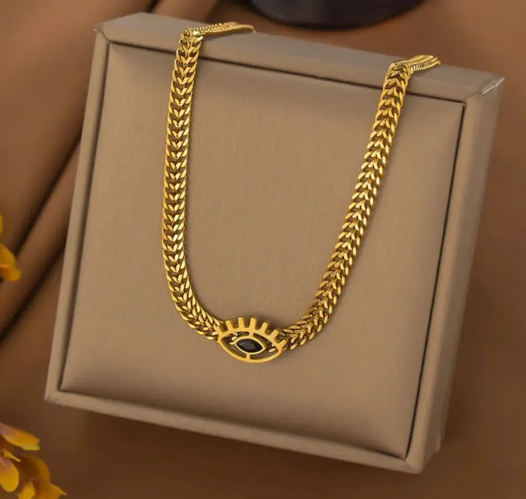 Evil eye knitted choker style chain